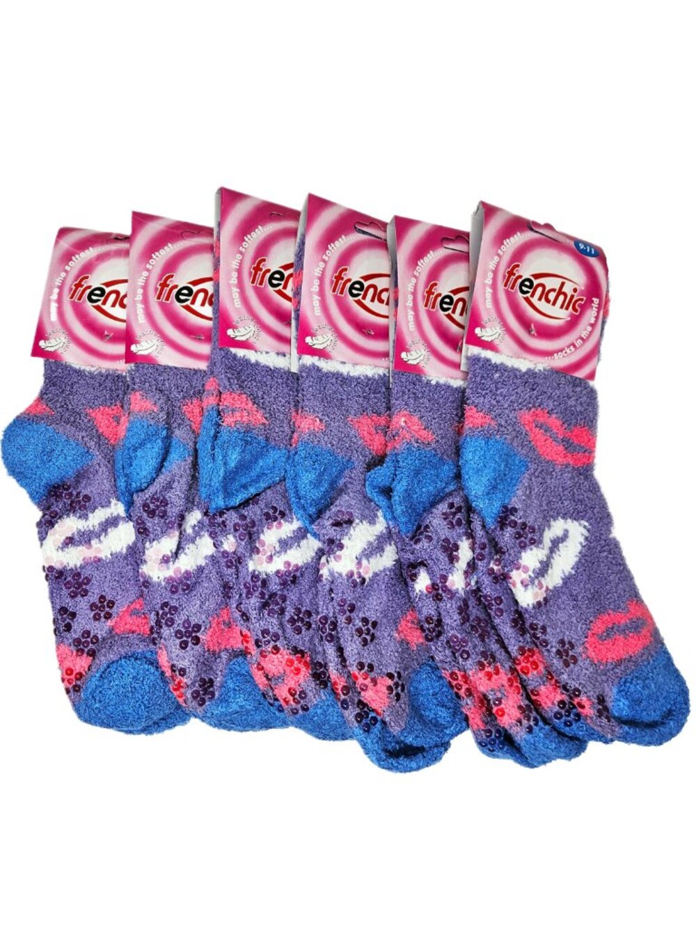 Womens Grips Fuzzy Slipper Socks Soft Cozy Non-Slip House Sox, 6-Pack, Size 9-11 - Picture 1 of 3